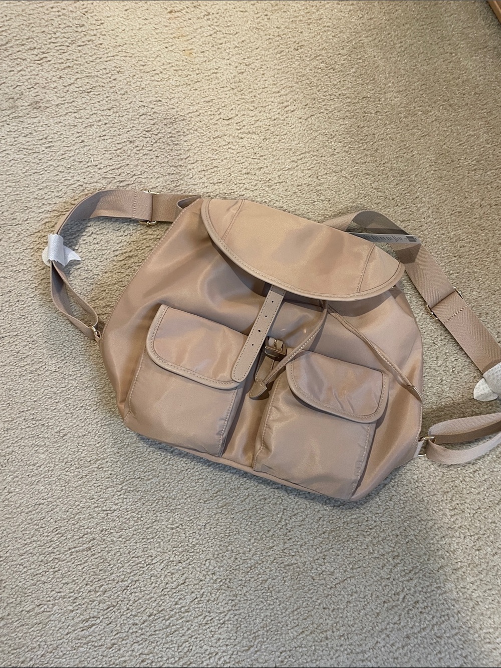 Everyday Lightweight Beige Nylon Backpack with Front Pockets